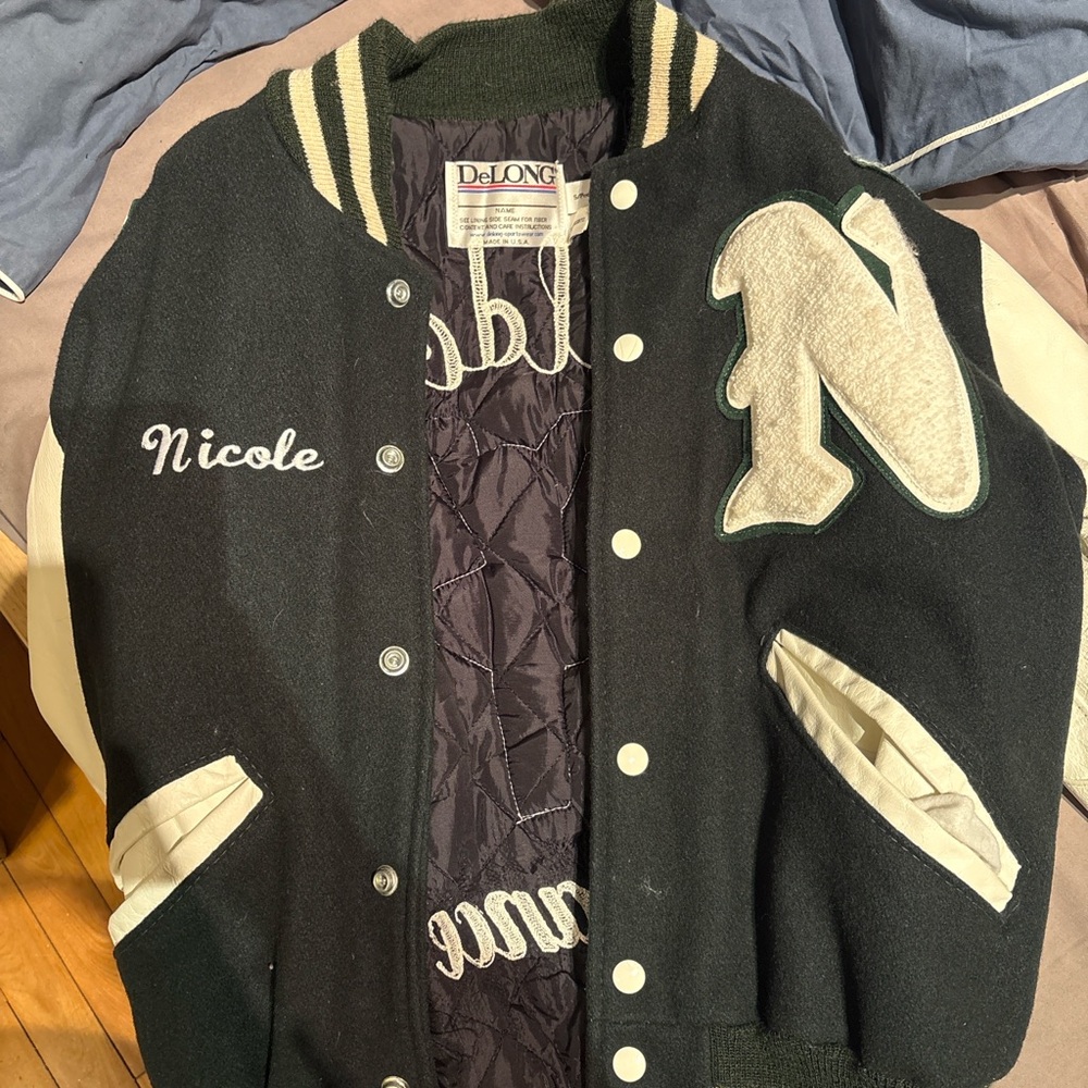 DeLong Black and Cream Varsity Jacket